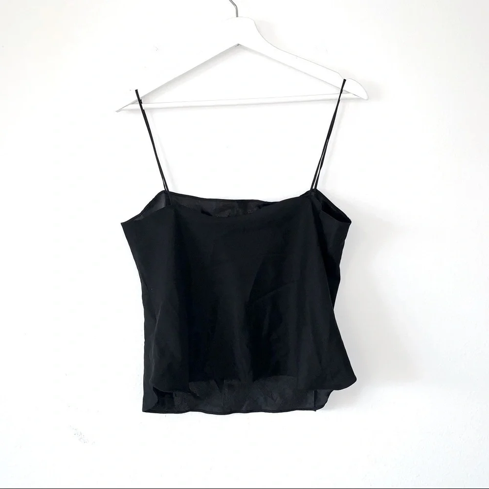 Milly Spaghetti Strap Cropped Satin Camisole in black size large - Picture 3 of 5